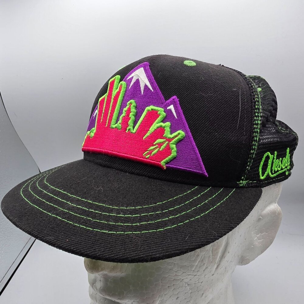 Aksels Colorado Montage Trucker Hat Black Purple Neon Green Snapback Hat Cap